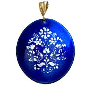 Lovely MCM Eva Scherer Cobalt Blue Enamel over Copper Pendant Vienna, Austria